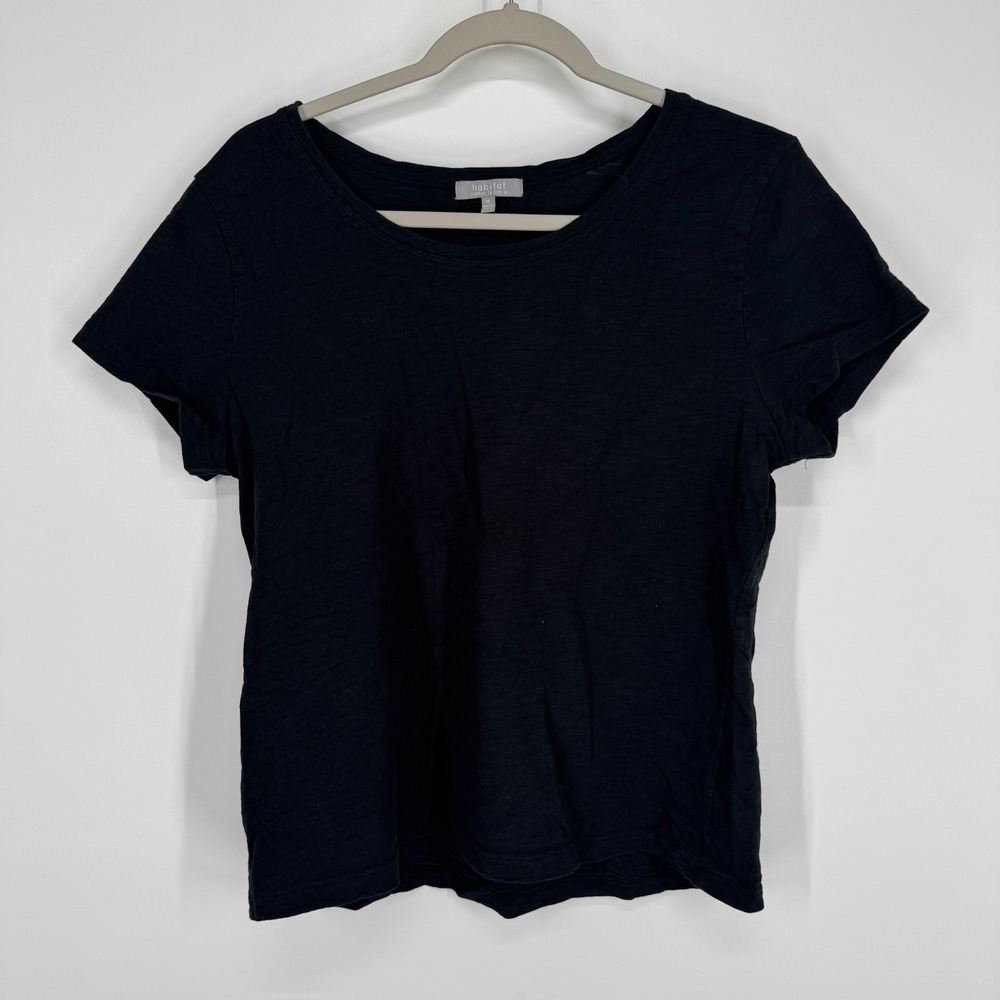 Habitat Shirt Womens Medium Black Cotton Slub Pullover Minimalist Tee 27124